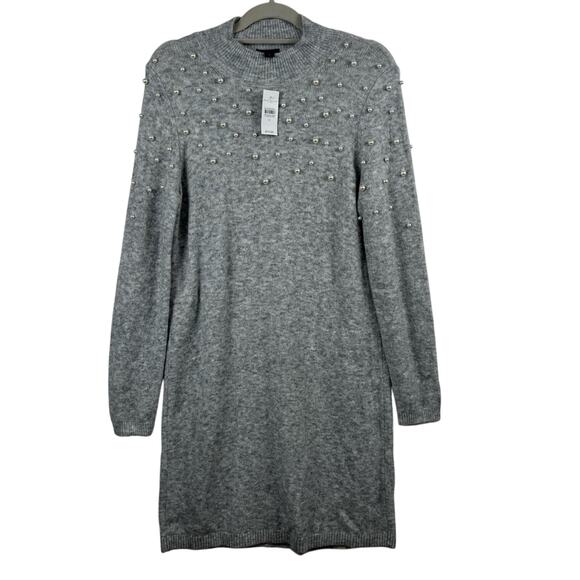 Ann Taylor New Pearlized Mock Neck Sweater Dress Size M Heathered Gray Soft Knit - Picture 2 of 13
